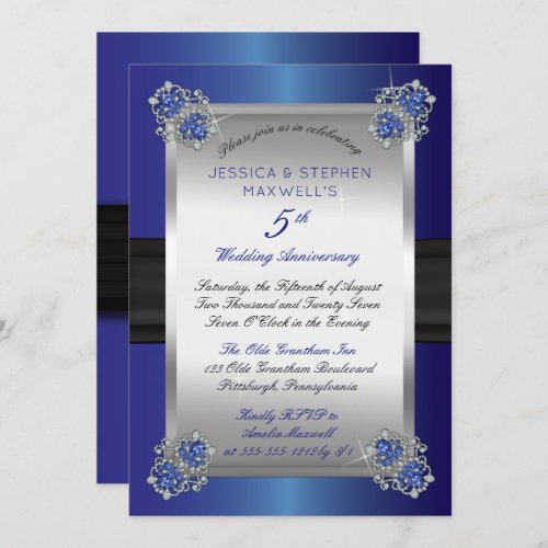 Elegant Diamonds Sapphires Blue 5th Anniversary Invitation