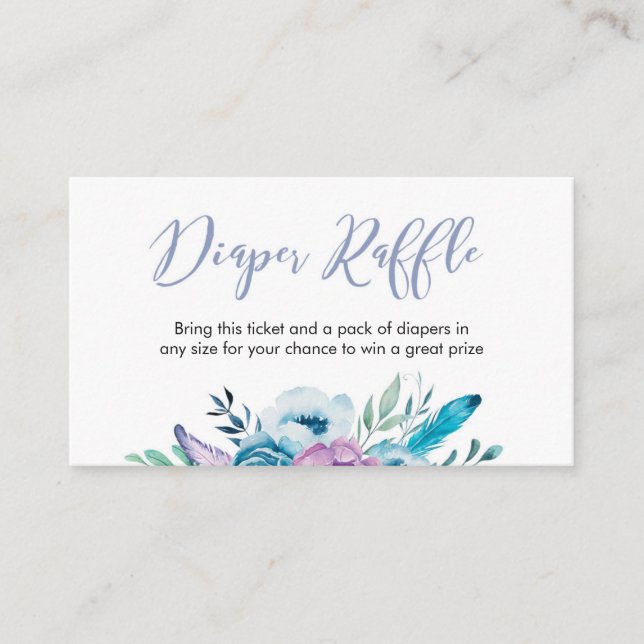 Elegant Diaper Raffle ticket | Purple flowers Enclosure Card (Front)