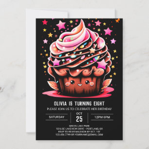 Elegant Digital Cupcake Girl Birthday Invitation