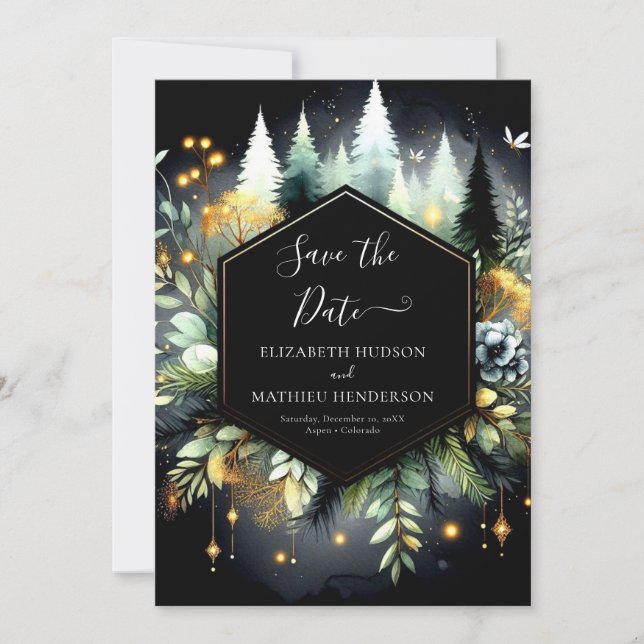 Elegant Digital Enchanted Forest Wedding Save The Date (Front)