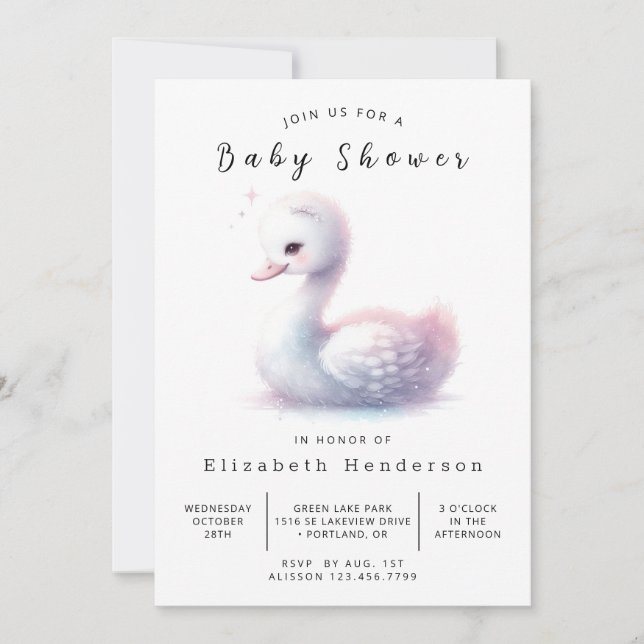 Elegant Digital Swan Baby Shower Invitation (Front)