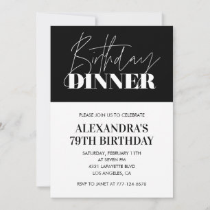 Elegant Dinner Black and White 79th birthday Invitation