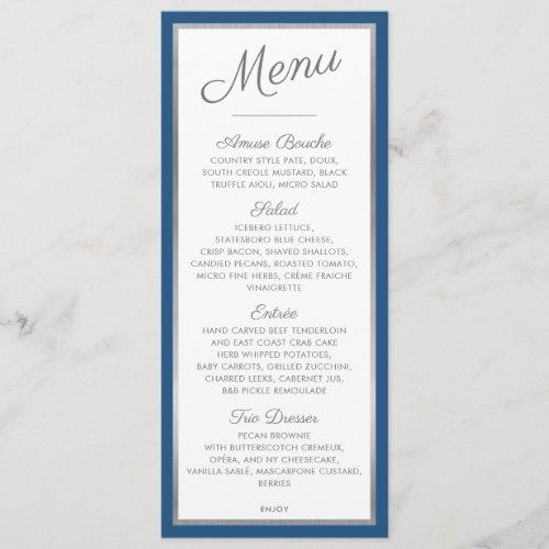 ELEGANT DINNER MENU modern reception blue gray