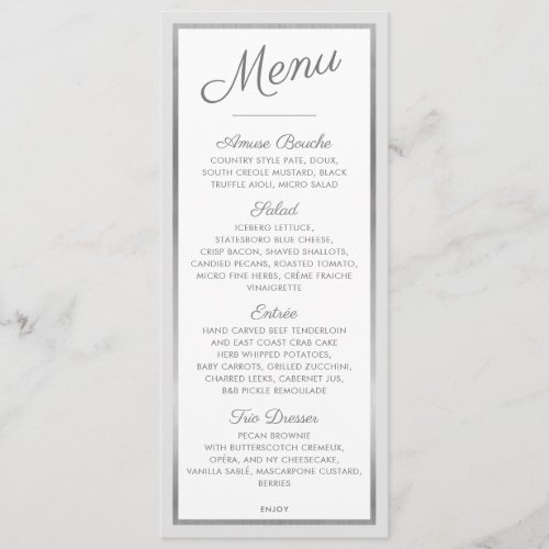 ELEGANT DINNER MENU modern reception silver gray