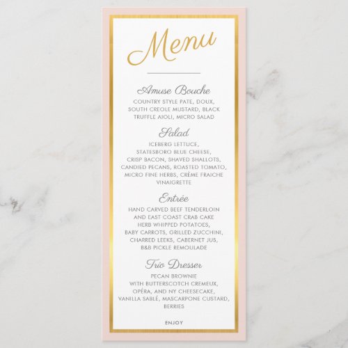 ELEGANT DINNER MENU modern wedding gold pale pink