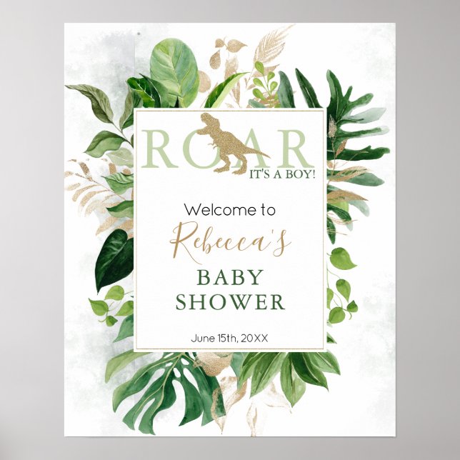 Elegant Dinosaur Baby Shower Welcome Poster (Front)