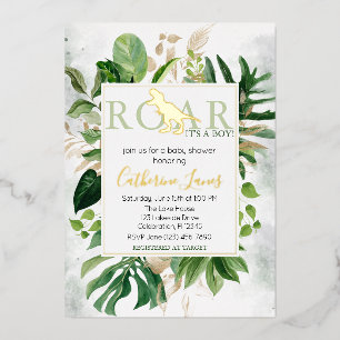 Elegant Dinosaur Boy Baby Shower Invitation Foil Invitation