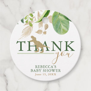 Elegant Dinosaur Green and Gold Baby Shower Favor Tags