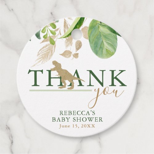 Elegant Dinosaur Green and Gold Baby Shower  Favor Tags