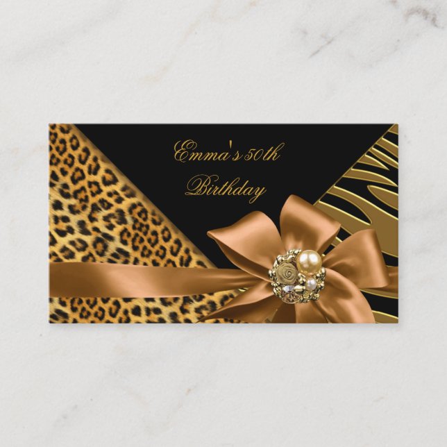 Elegant Directions Party Zebra Leopard Gold Black Enclosure Card (Front)