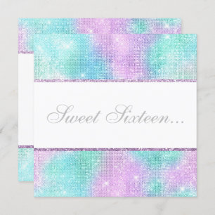 ELEGANT DISCO AQUA GLITTER SWEET 16 INVITATION