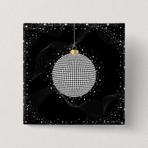 Elegant Disco Ball Christmas Ornament Button