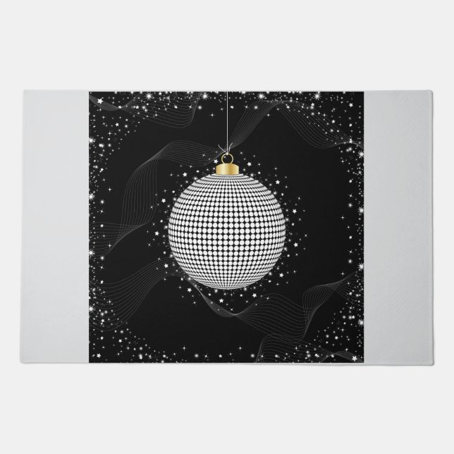 Elegant Disco Ball Christmas Ornament Doormat (Front)