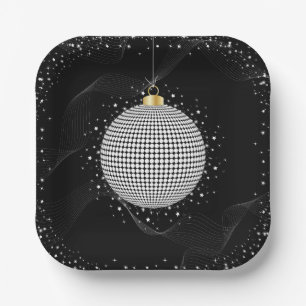 Elegant Disco Ball Christmas Ornament Paper Plates