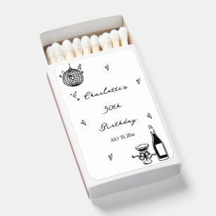 Elegant disco ball hand drawn 30th Birthday Party Matchboxes