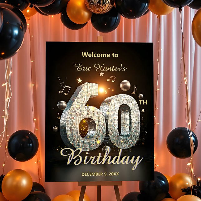 Elegant Disco Black Gold Mosaic 60th Birthday Foam Board (Creator Uploaded)