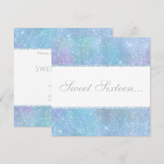 ELEGANT DISCO GLITTER SWEET 16 INVITATION (Front/Back)