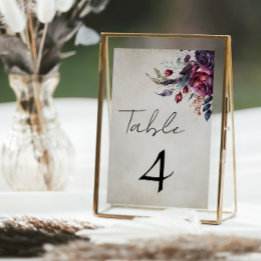 Elegant Distressed Gothic Watercolor Floral Table Number