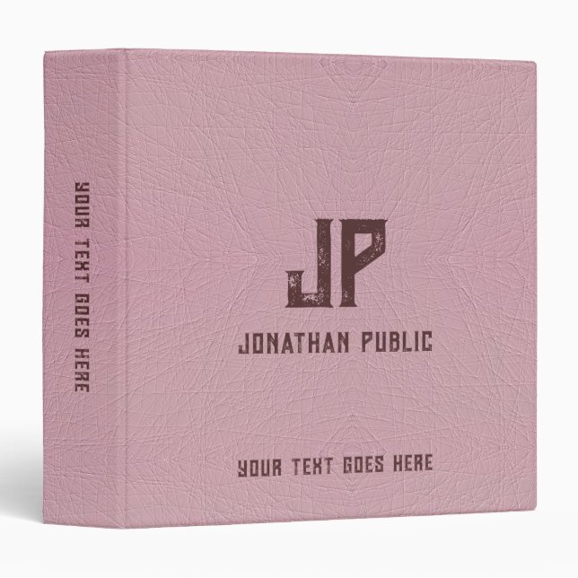 Elegant Distressed Monogram Text Name Leather Look 3 Ring Binder (Front/Spine)