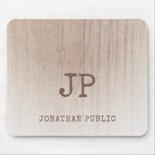 Elegant Distressed Monogram Wood Look Template Mouse Pad