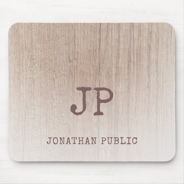Elegant Distressed Monogram Wood Look Template Mouse Pad (Front)