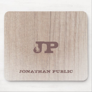 Elegant Distressed Text Monogram Wood Look Mouse Pad