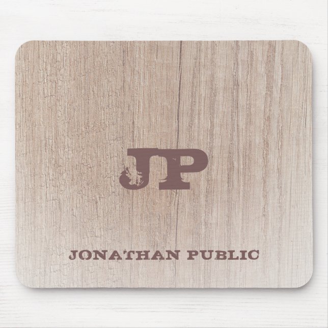 Elegant Distressed Text Monogram Wood Look Mouse Pad (Front)