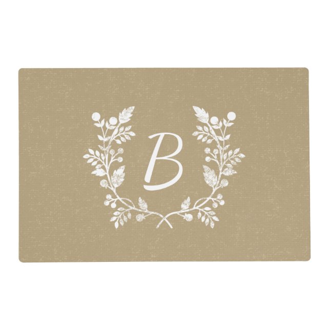 Elegant Distressed Wreath Personalized Monogram Placemat (Front)