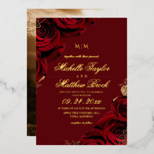 Elegant & Divine Burgundy Red Flowers Wedding Foil Invitation