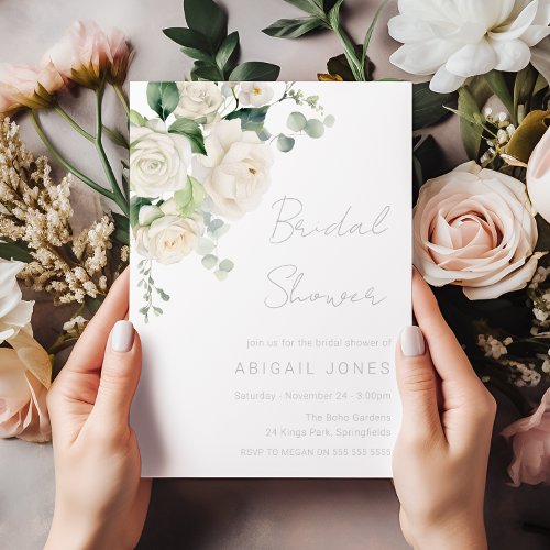 Elegant Divine White Roses  Sage Bridal Shower Invitation