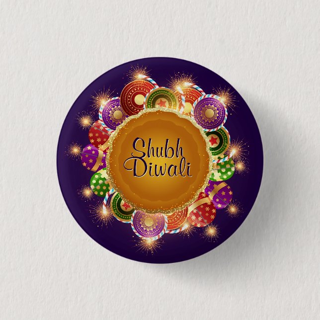 Elegant Diwali Colorful Fireworks Button (Front)