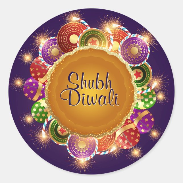 Elegant Diwali Colorful Fireworks Classic Round Sticker (Front)