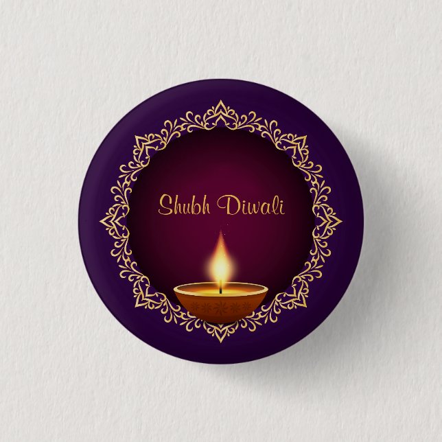Elegant Diwali Diyas Purple Button (Front)