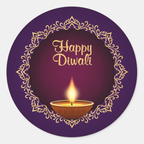 Elegant Diwali Diyas Purple Classic Round Sticker