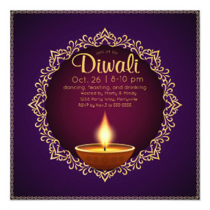 Purple And Gold Diwali Invitation Diwali Cards