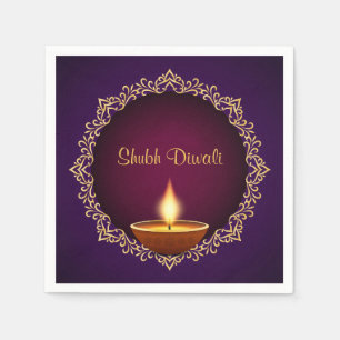 Elegant Diwali Diyas Purple Napkins