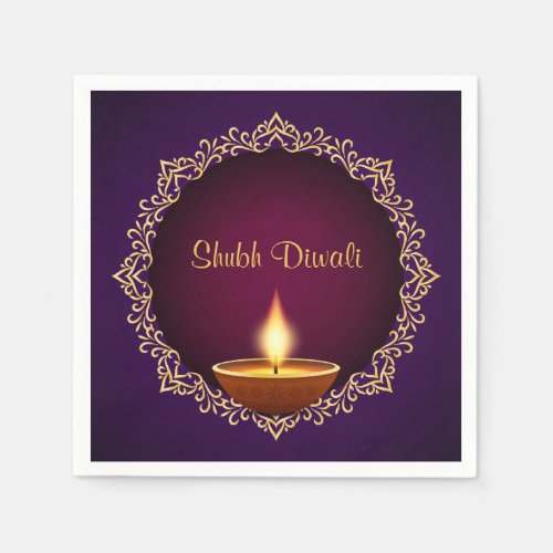 Elegant Diwali Diyas Purple Napkins