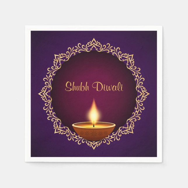 Elegant Diwali Diyas Purple Napkins (Front)