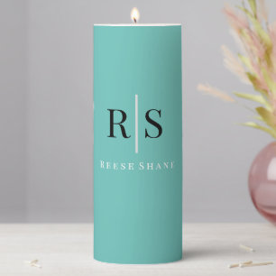 Elegant DIY Black Monogram & White Name, Light Tea Pillar Candle