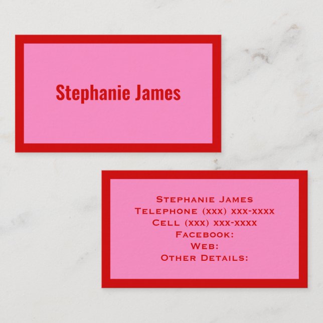 Elegant DIY Colors Pink #3 Red Business Card (Front/Back)