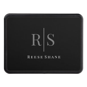 Elegant DIY Gray Monogram & White Name, Black Hitch Cover