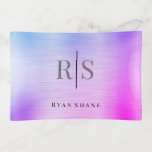 Elegant DIY Grey Monogram Blk Name, Blue & Purple Trinket Tray<br><div class="desc">Personalize this elegant design with grey monogram and black name on Blue and Purple background. Click “Customize” to change colors and type styles.</div>