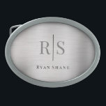 Elegant DIY Grey Monogram Blk Name, Brushed Silver Belt Buckle<br><div class="desc">This elegant Brushed Silver design with personalized grey monogram and black name works well for many professions. Great for Interior Designers,  Consultants,  Hair and Makeup Artists,  Corporate Professionals,  Realtors,  Sales Associates,  Estate Planners and more.</div>