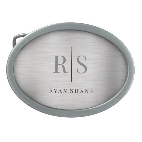 Elegant DIY Grey Monogram Blk Name Brushed Silver Belt Buckle