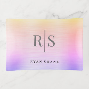 Elegant DIY Grey Monogram Blk Name, Rainbow Colors Trinket Tray