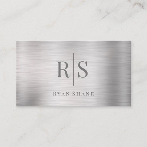 Elegant DIY Grey Monogram  Name Brushed Silver Business Card