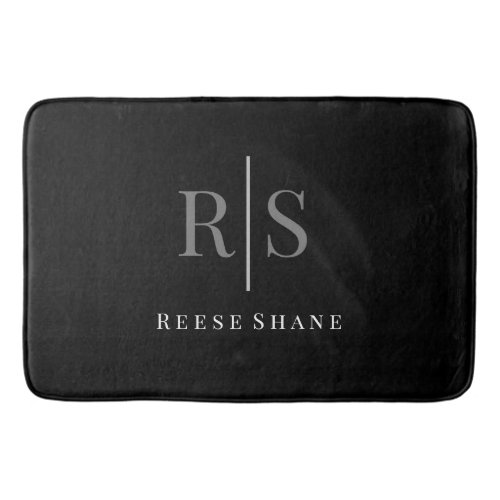 Elegant DIY Grey Monogram  White Name Black Bath Mat