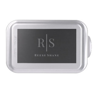 Elegant DIY Grey Monogram & White Name, Black Cake Pan