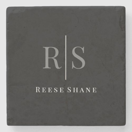 Elegant DIY Grey Monogram  White Name Black Stone Coaster