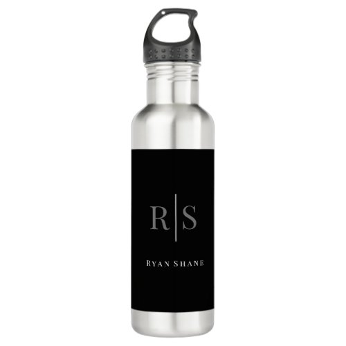 Elegant DIY Grey Monogram  White Name Black Vs 2 Stainless Steel Water Bottle